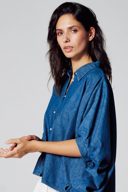 Chemisier (manches courtes) Dark blue denim - Le Fabuleux Marcel de Bruxelles