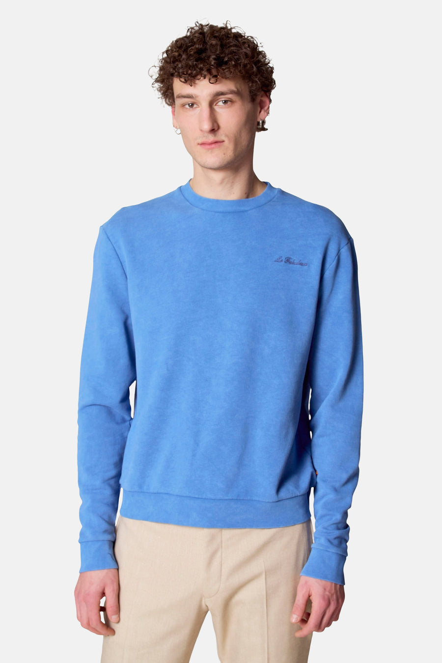 Blauwe sweater van Le Fabuleux Marcel de Bruxelles, met lange mouwen en ronde hals.