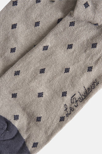 Grijze sokken van Le Fabuleux Marcel de Bruxelles met een ruitjespatroon en een merknaam borduring.
