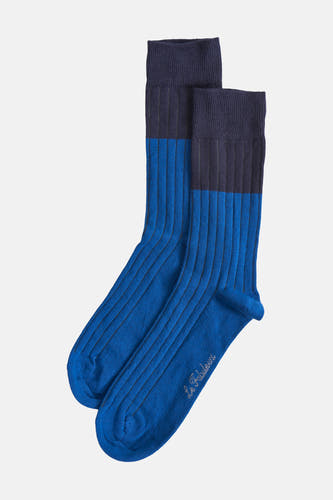 Blauwe sokken van Le Fabuleux Marcel de Bruxelles, met een geribbelde textuur en donkerblauwe boord.