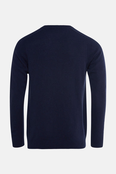 T-shirt bleu avec col rond de Le Fabuleux Marcel de Bruxelles, vu par derrière, avec une texture tr tricot lisse.