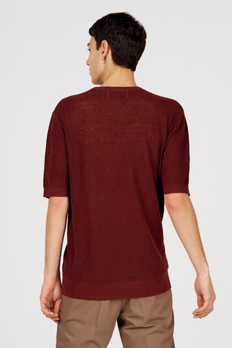 Bruin T-shirt (korte mouwen) van Le Fabuleux Marcel de Bruxelles, met een geribbelde textuur op de achterkant.