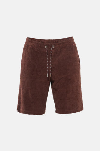 Short marron de Le Fabuleux Marcel de Bruxelles avec une texture gaufrée et un cordon de serrage.
