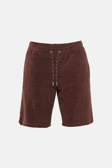 Short marron de Le Fabuleux Marcel de Bruxelles avec une texture gaufrée et un cordon de serrage.