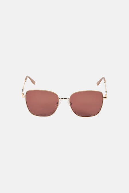 Beige zonnebril van Le Fabuleux Marcel de Bruxelles, met goudkleurig montuur en bruine glazen.