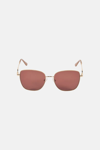 Beige zonnebril van Le Fabuleux Marcel de Bruxelles, met goudkleurig montuur en bruine glazen.