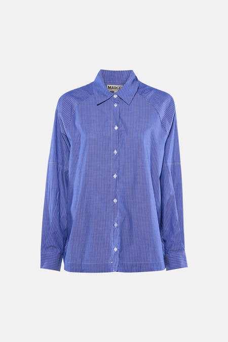 Blauw gestreept hemd met lange mouwen van Le Fabuleux Marcel de Bruxelles, met knoopsluiting.