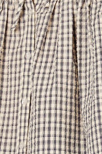 Blauw geruite blouse van Le Fabuleux Marcel de Bruxelles, met knoopsluiting en geplooid detail.