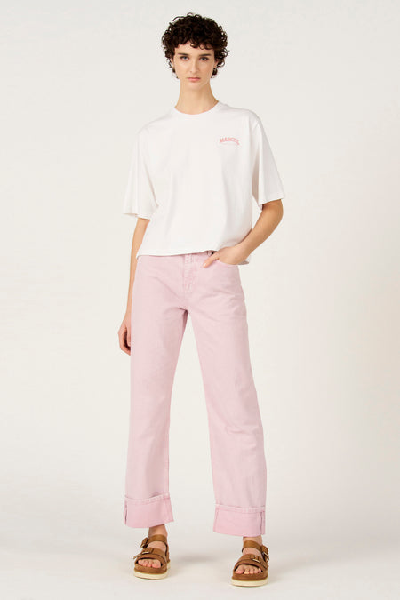 Wit T-shirt met korte mouwen van Le Fabuleux Marcel de Bruxelles, met een kleine roze opdruk.