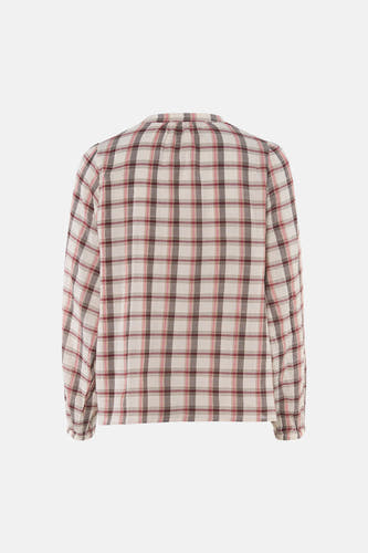Multicolor geruite blouse met lange mouwen van Le Fabuleux Marcel de Bruxelles, van achteren gezien met geplooide hals en manchetten.