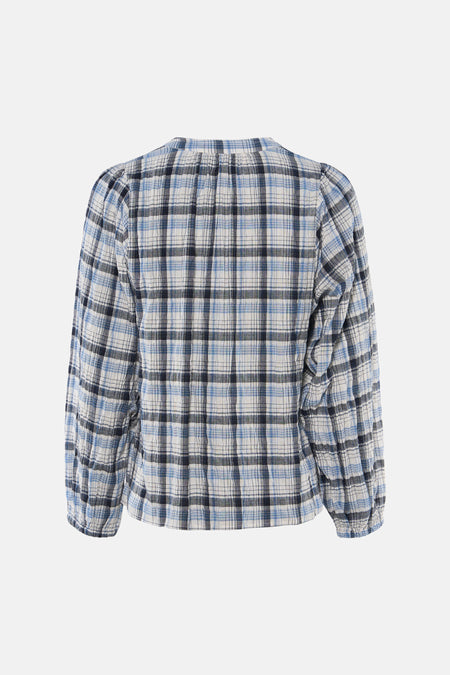 Multicolor geruite blouse met lange mouwen van Le Fabuleux Marcel de Bruxelles, achterkant, van licht kreukelige stof met elastische mouwboorden.