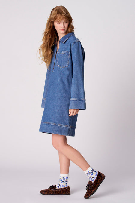 Kleedje met lange mouwen - mid blue denim