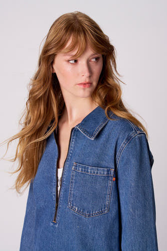 Kleedje met lange mouwen - mid blue denim
