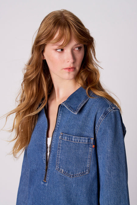 Kleedje met lange mouwen - mid blue denim
