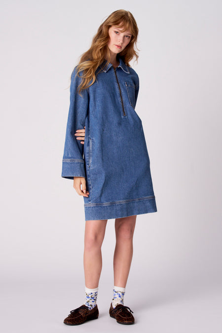 Kleedje met lange mouwen - mid blue denim
