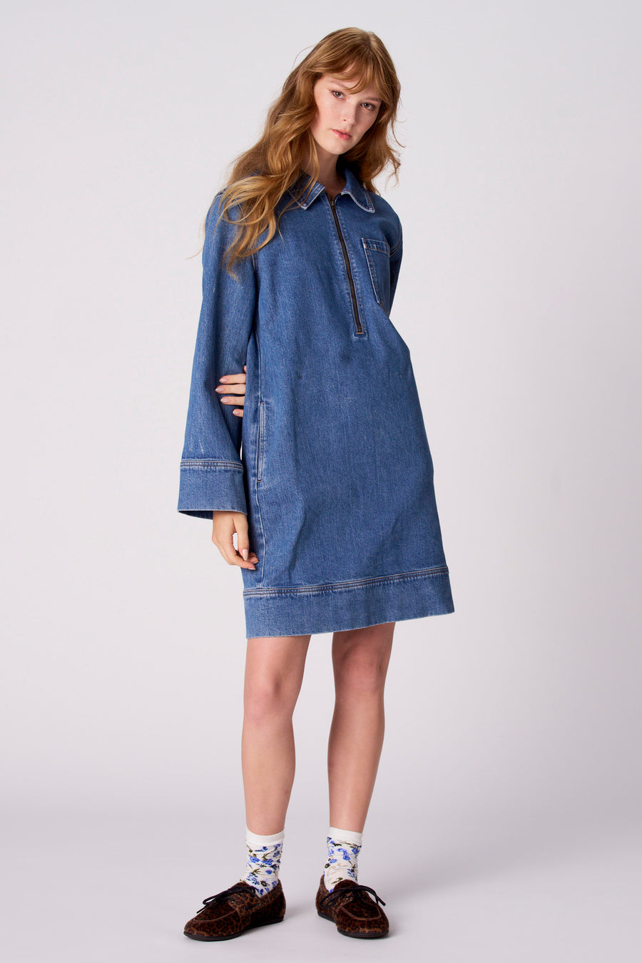 Kleedje met lange mouwen - mid blue denim
