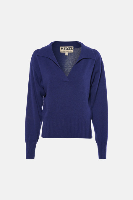 Pull col V bleu - Le Fabuleux Marcel de Bruxelles