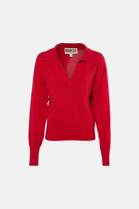 Pull col V - rouge