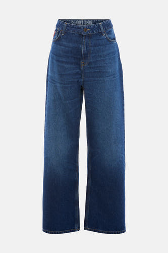 Donkerblauwe wide jeans van Le Fabuleux Marcel de Bruxelles, met een effen dessin en wijde pijpen.