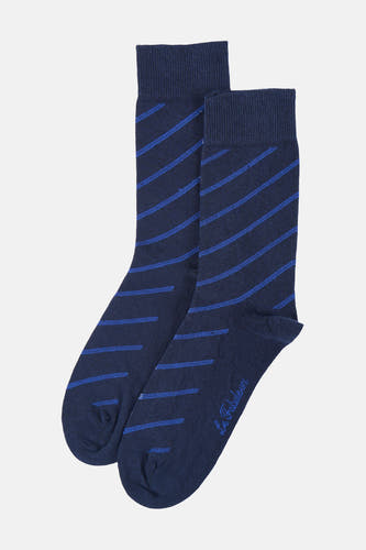 Donkerblauwe sokken met diagonale strepen van Le Fabuleux Marcel de Bruxelles, fijne katoenmix, comfortabele pasvorm, logo op zool, platgebreide boord