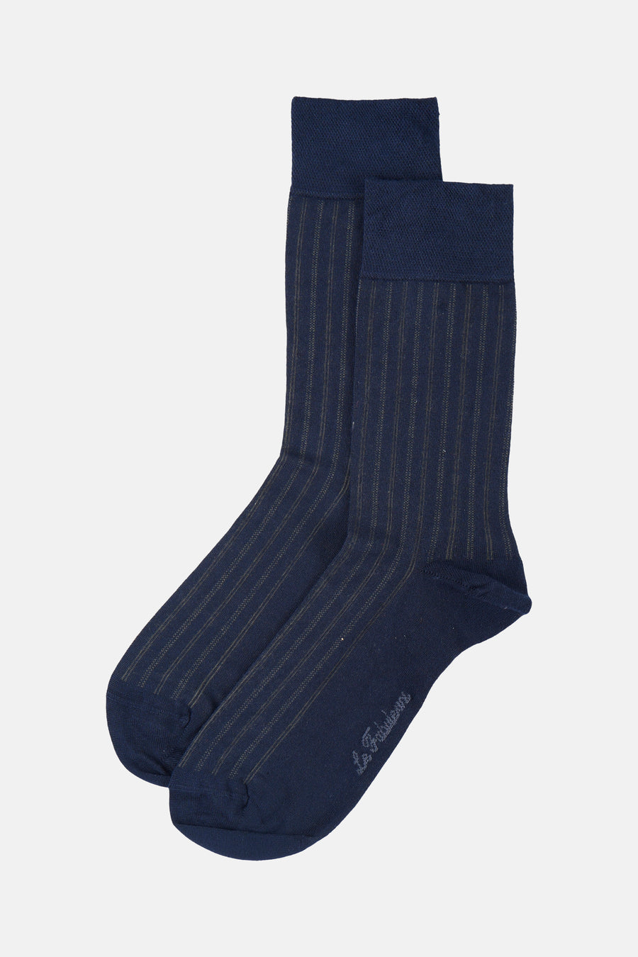 Donkerblauwe sokken met fijne strepen van Le Fabuleux Marcel de Bruxelles, comfortabele pasvorm, zachte stof, opgevouwen weergave