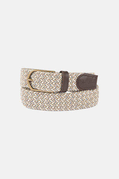 Ceinture beige de Le Fabuleux Marcel de Bruxelles dans une boîte en carton avec fenêtre de visualisation.