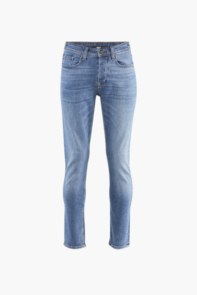 Blauwe rechte jeans van MEXX, met een klassieke five-pocket styling en subtiele wassing.
