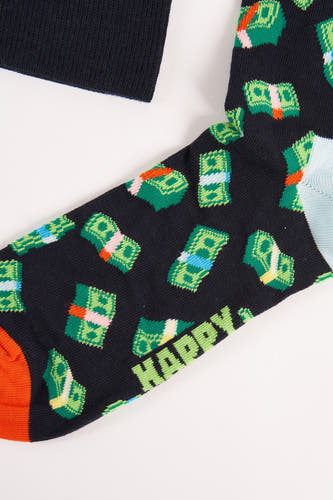 Chaussettes multicolores de Happy Socks avec motif à carreaux, orte orange et sommet bleu clair.