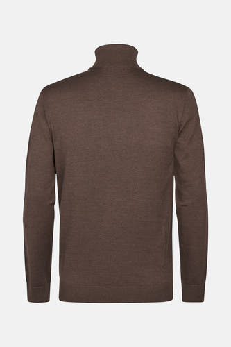 Sweat-shirt marron avec col montant de Petrol Industries®, tricoté en fil lisse et manches longues, vue arrière.