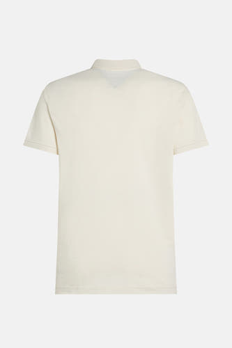 Ecru polo met korte mouwen van TOMMY HILFIGER, effen stof en ribgebreide kraag, achterkant.
