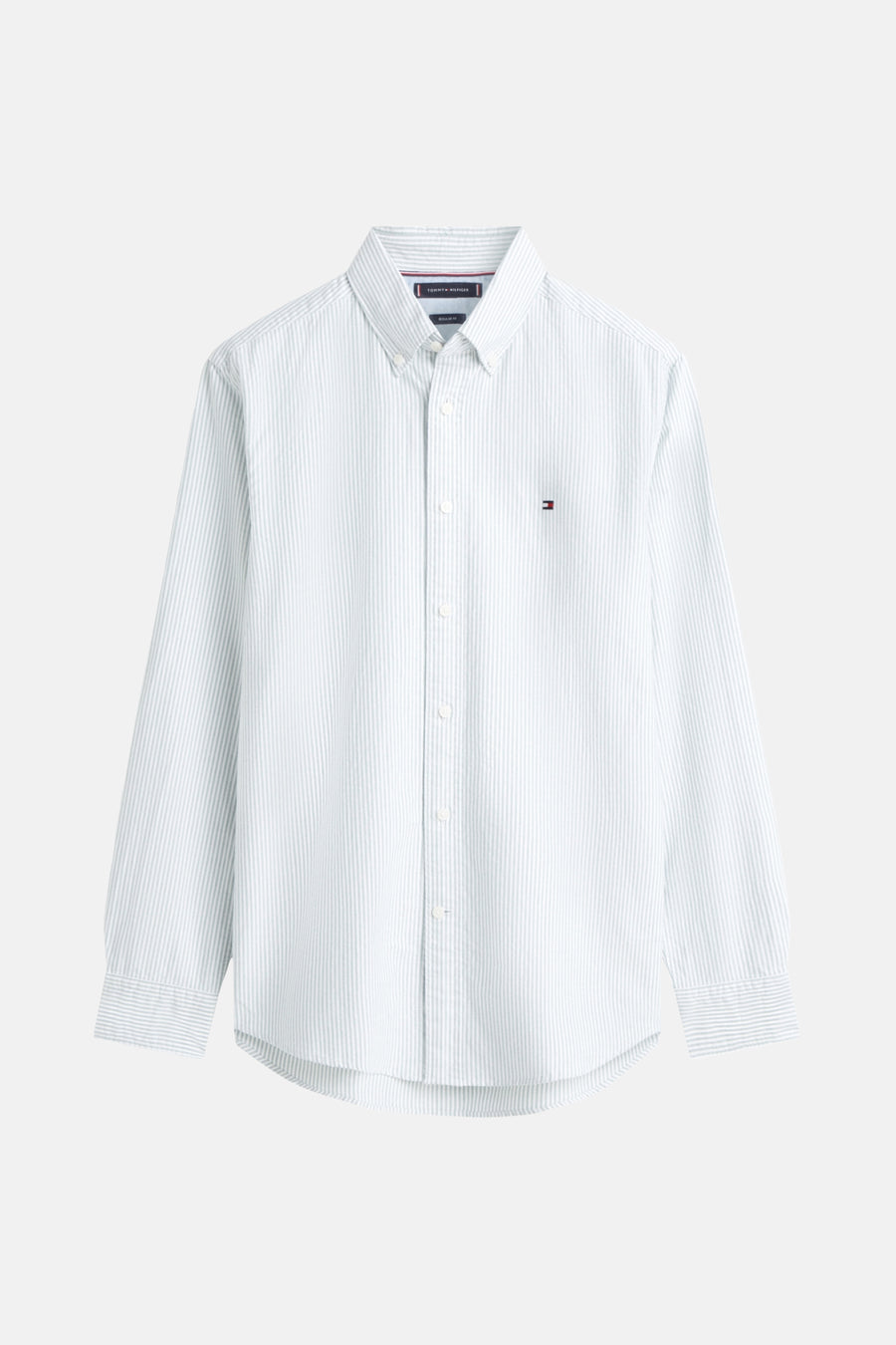 Groen gestreept overhemd met lange mouwen van TOMMY HILFIGER, met een geborduurd logo op de borst.