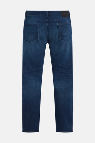 Donkerblauwe straight jeans van denim, van TOMMY HILFIGER, met zakken op de achterkant.