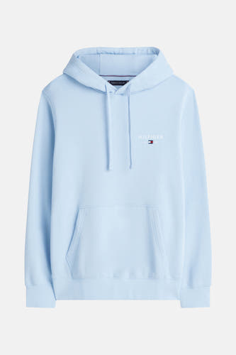 Blauw sweatshirt met kap van Tommy Hilfiger, met trekkoord en een kangoeroezak aan de voorkant.
