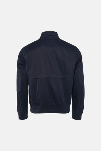 Donkerblauwe korte jas van TOMMY HILFIGER, achterzijde met ribboord aan zoom en mouwen, gladde stof, strakke pasvorm