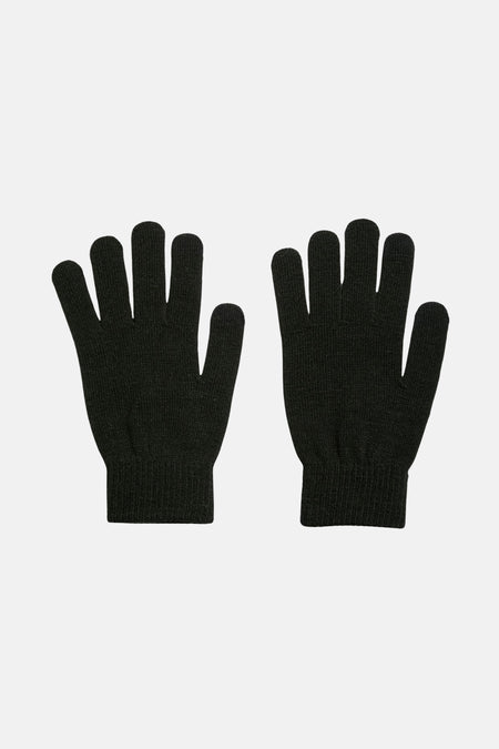 Zwarte handschoenen van PIECES®, met een fijngebreide textuur op een effen achtergrond.
