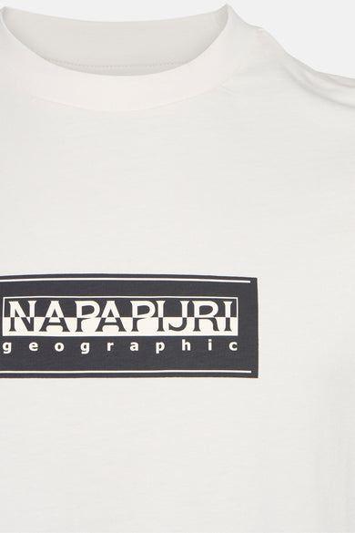 Ecru T-shirt met korte mouwen van NAPAPIJRI, met een grafische print op de borst.