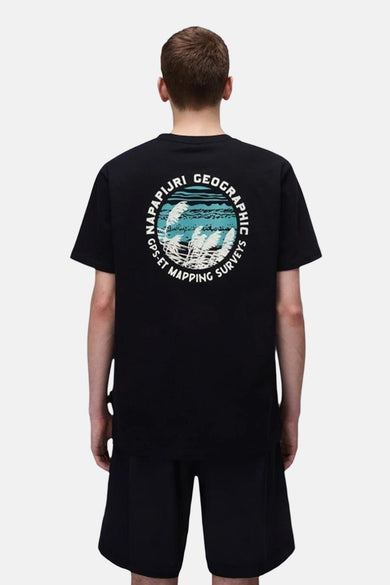 Zwart T-shirt met korte mouwen van NAPAPIJRI, met een ronde print op de rug.