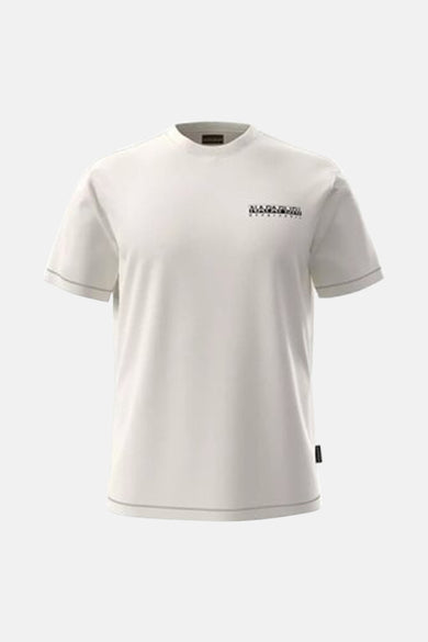 T-shirt écru à manches courtes de Napapijri, avec un col fini et un logo sur la poitrine.