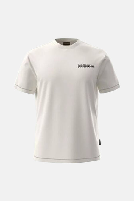 T-shirt écru à manches courtes de Napapijri, avec un col fini et un logo sur la poitrine.