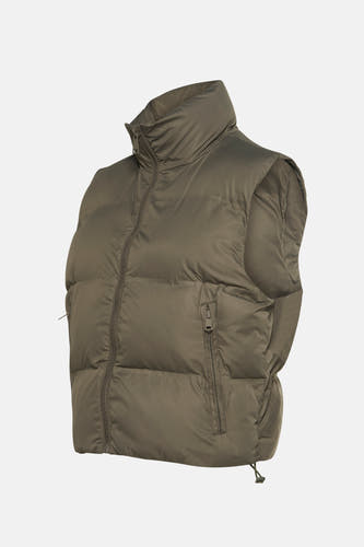Kaki bodywarmer van HAILYS met een opstaande kraag en zakken met rits.
