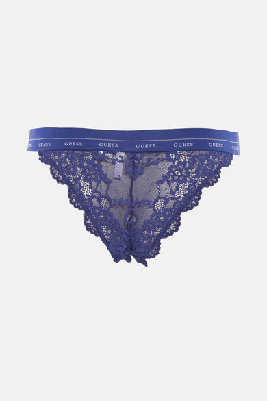 Jupe bleue Guess avec des détails sur les bords et une ceinture élastique avec logo.