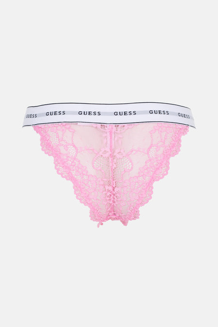 Roze slip van Guess met kanten details en een elastische tailleband met logo.