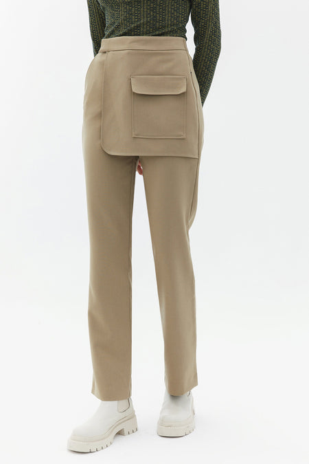 Pantalon beige d'OXXO, dos, avec des poches et des poches.