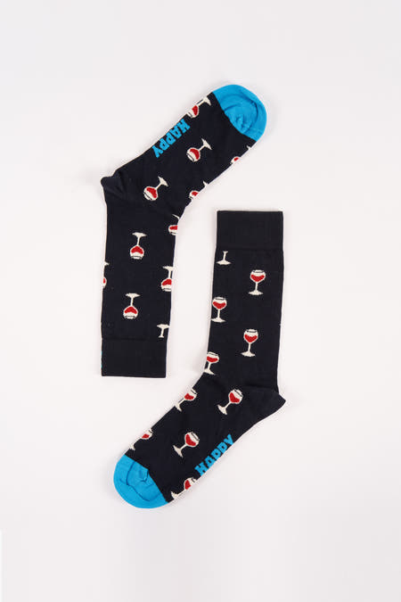 Chaussettes bleues de Happy Socks® avec un motif de verres à vin rouges.