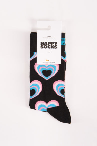 Chaussettes basses noires avec des cœurs roses et bleus de Happy Socks, en mélange de coton peigné, sur fond blanc