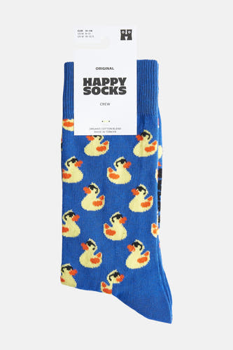 Chaussettes bleues de Happy Socks avec un imprimé joyeux de canards en caoutchouc jaunes.