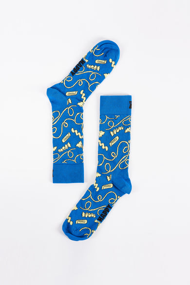 Paire de chaussettes bleues Happy S Socks des confetti et et décorations en dentelle.