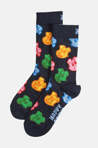 Donkerblauwe sokken van Happy Socks® met kleurrijke schedelpatronen.
