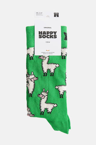 Groene sokken met lama-patroon van Happy Socks, gemaakt van een katoenmix met gekamde vezels.