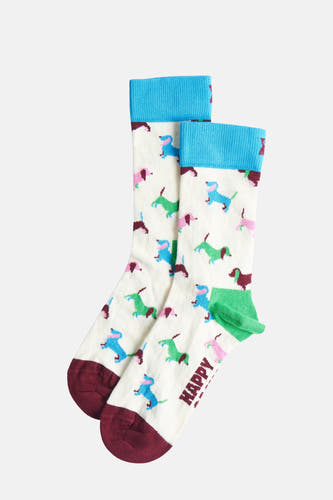 Chaussettes multicolores de Happy Socks avec un motif de différents teckels colorés.